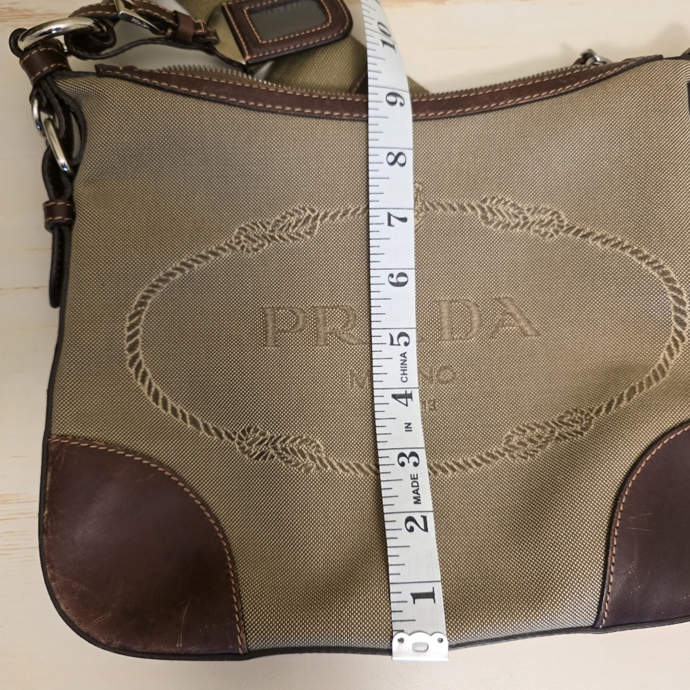 Prada | Small Prada Logo Jacquard Tan Canvas Shoulder/Crossbody  Bag - Picture 14 of 15